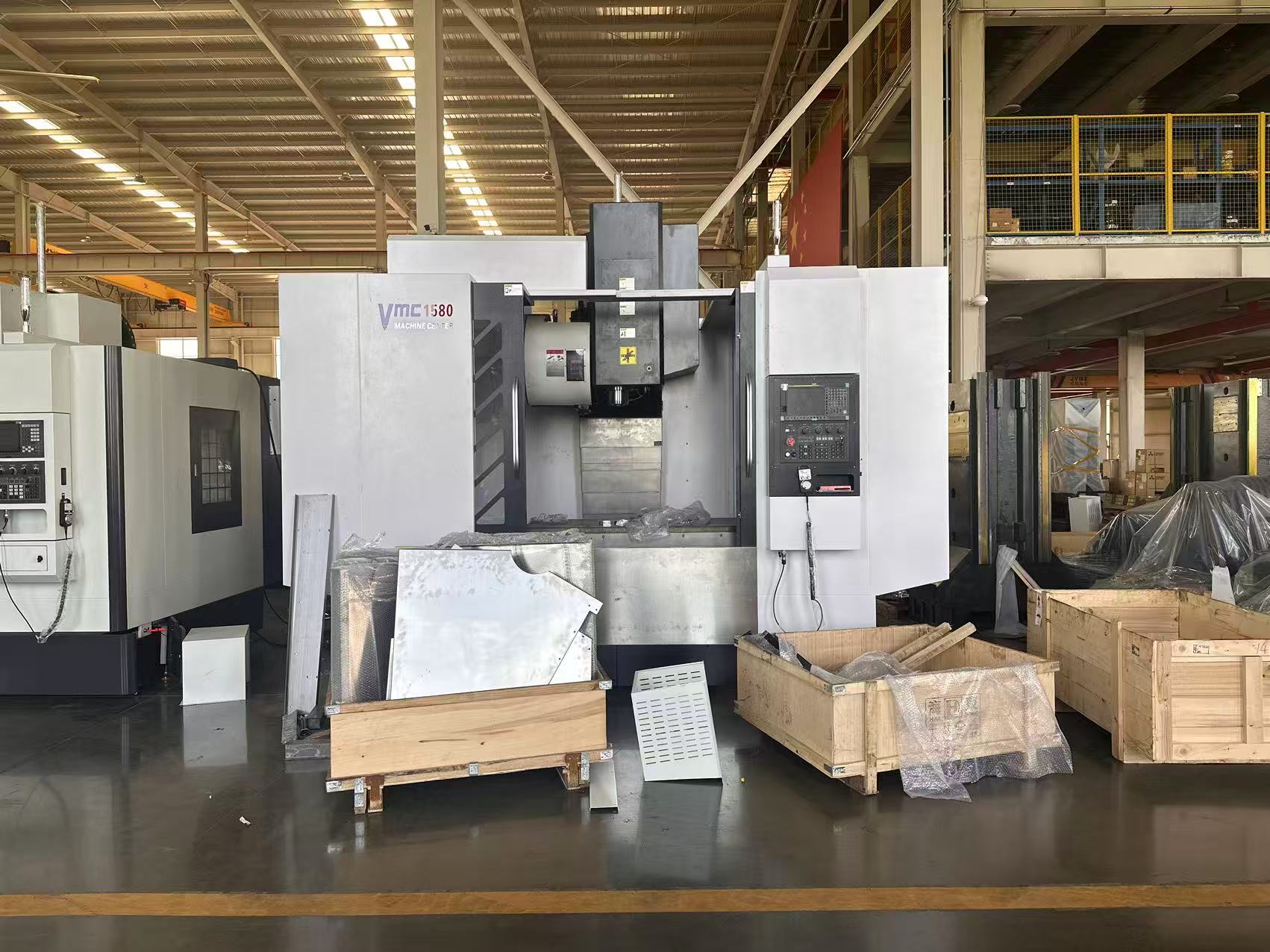 VMC1580 Vertical Machining Center prepared for shipment with export packing
