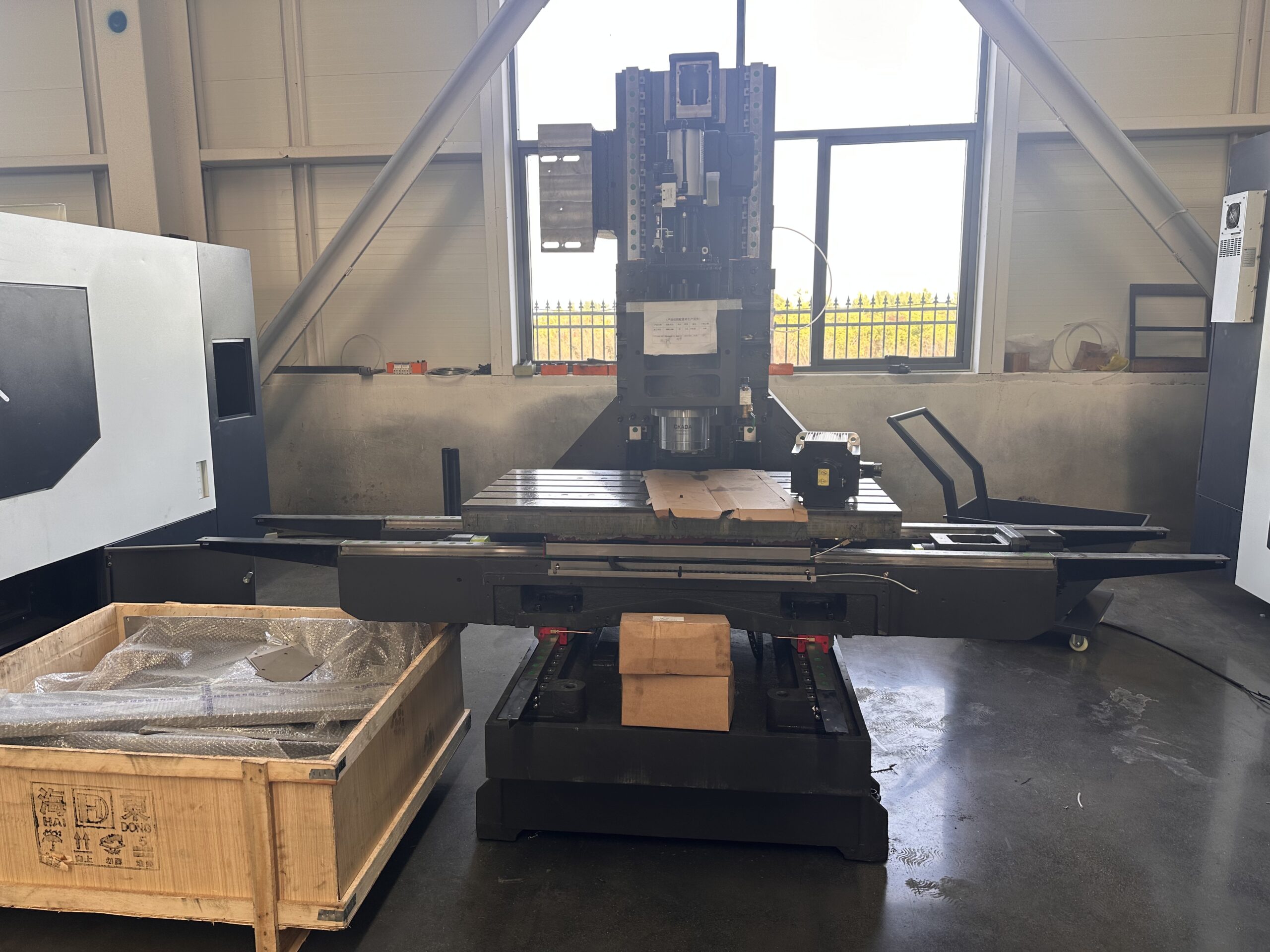 Bare Vertical CNC Machining Center frame during production and assembly